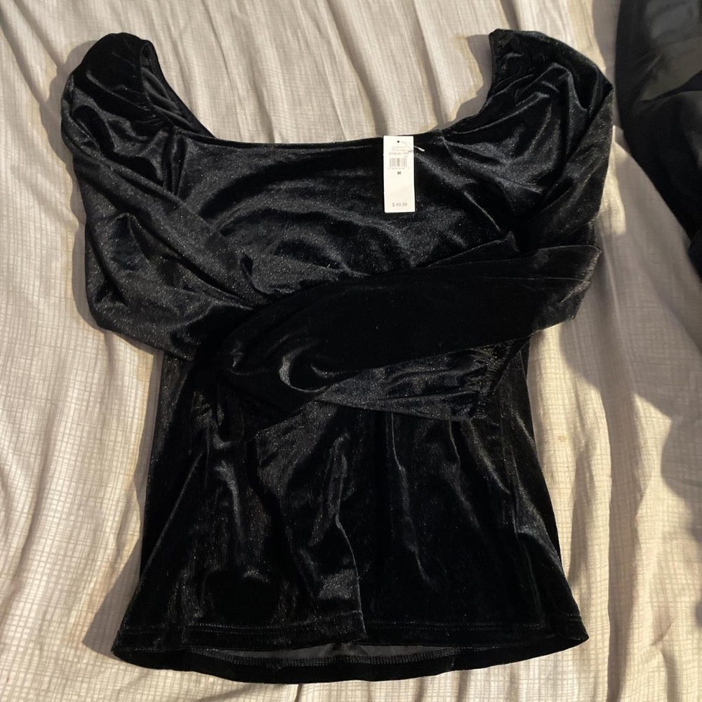 Gap Black Long Sleeve Velour Formal Blouse Top Size Medium